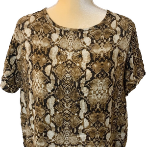 Brown & Tan Snake Animal Printed Lightweight Blouse Top XXL